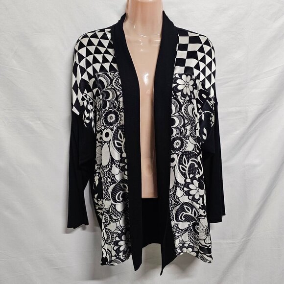 Harari Open Front Jacket Women Size M Black/White - Picture 12 of 13